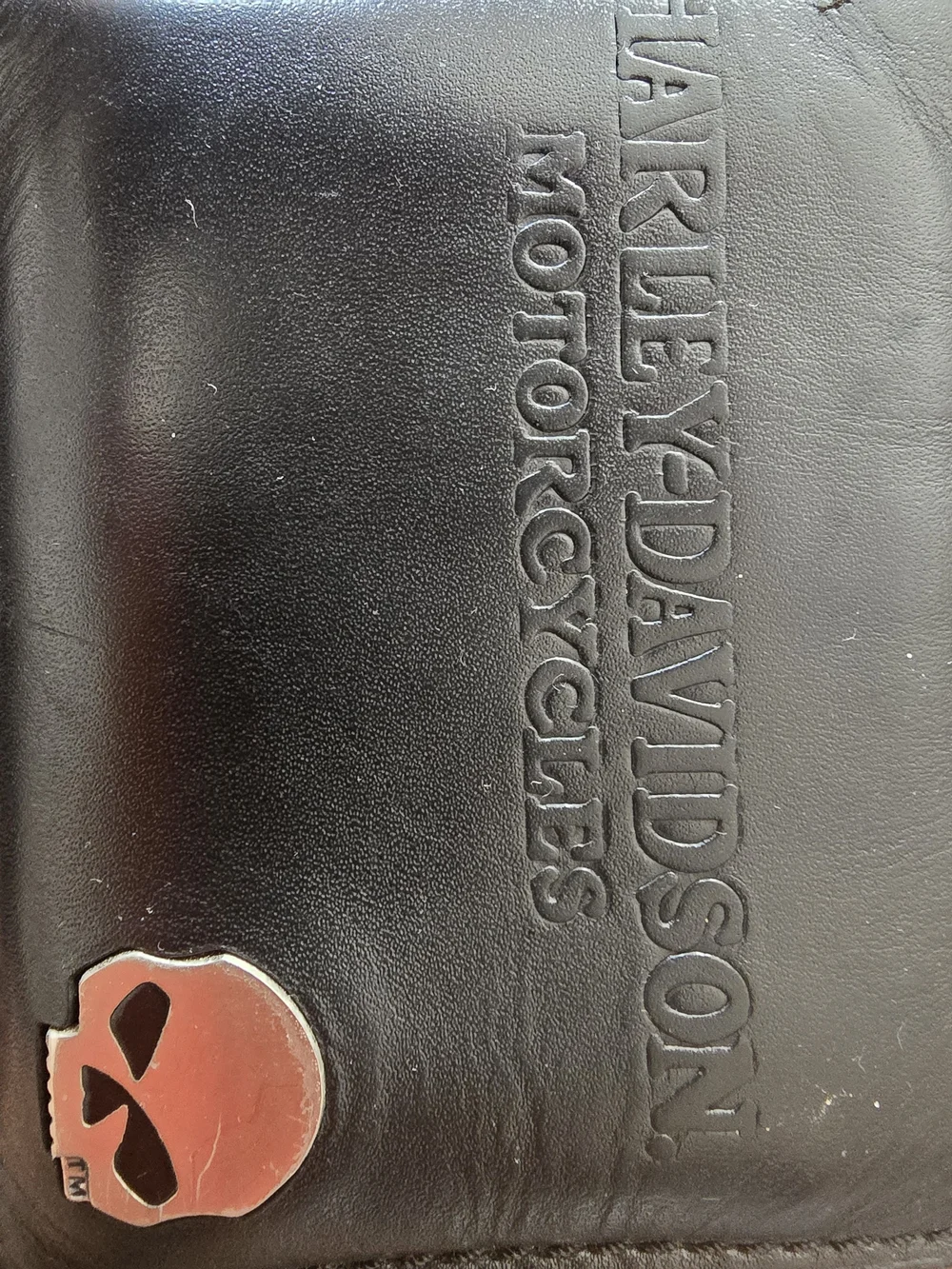 Harley-Davidson Black Leather Money Clip Wallet with Silver Skull
